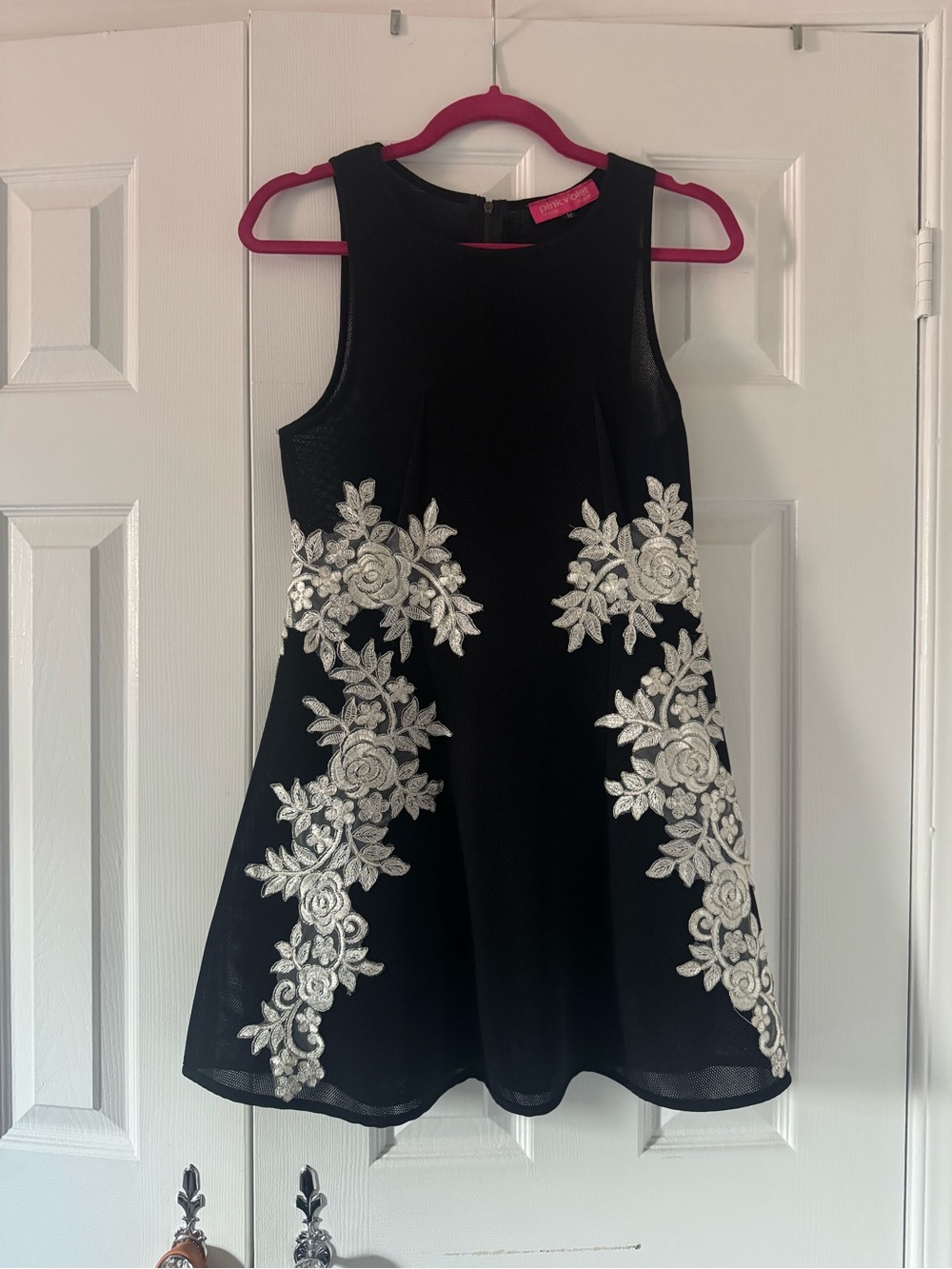 Black Sleeveless Dress with White Floral Applique